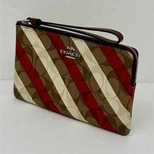 Coach Large Corner Zip Wristlet In Signature Canvas With Diagonal Stripe Print